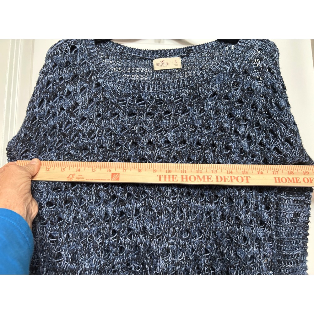 Hollister Blue Small Marled Knit Sweater Cropped Long Sleeve Casual Boho Y2K - Picture 4 of 9